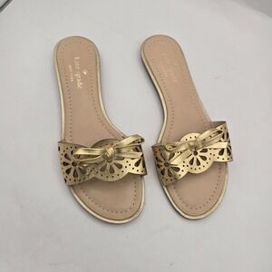 Kate Spade New York Flat Slide Sandals Ajou 7.5 US Metallic Laser Cut Floral